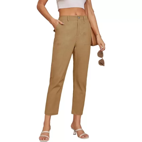 imageGRACE KARIN Womens Casual Work Pants High Waisted Business Ankle Pants Tapered Leg Trousers with PocketsYellow