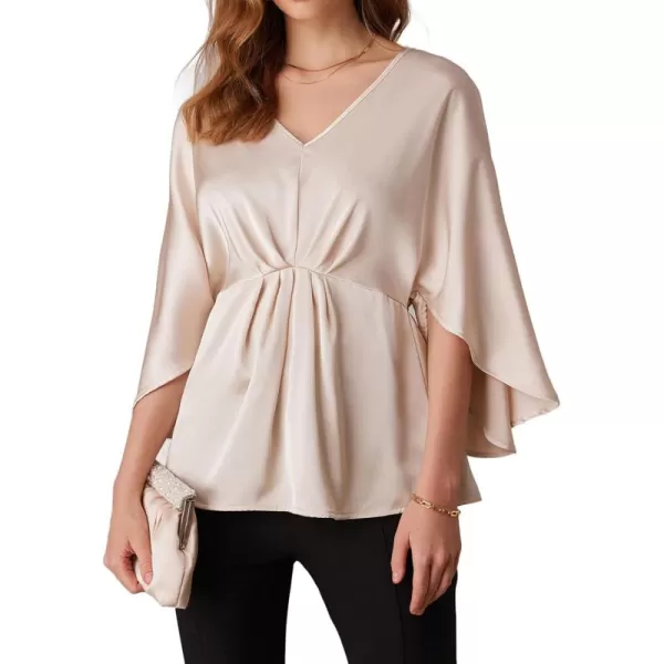 imageGRACE KARIN Womens Satin Silk Peplum Top 34 Batwing Sleeve Tops for Women Dressy Elgant Blouses TopsBeige