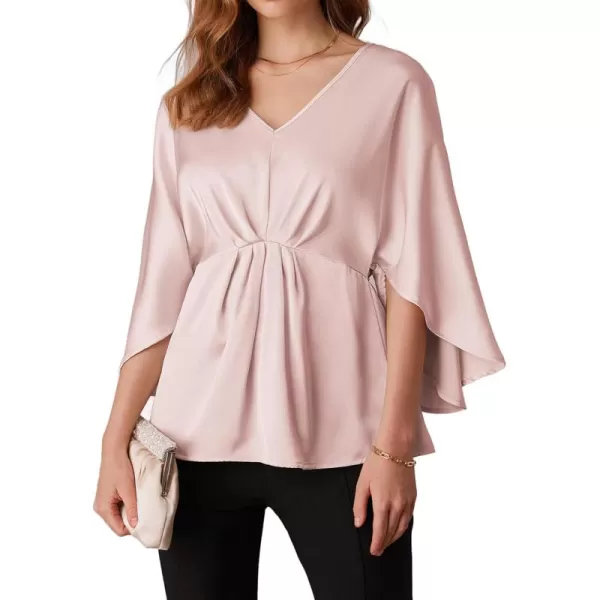 imageGRACE KARIN Womens Satin Silk Peplum Top 34 Batwing Sleeve Tops for Women Dressy Elgant Blouses TopsPink