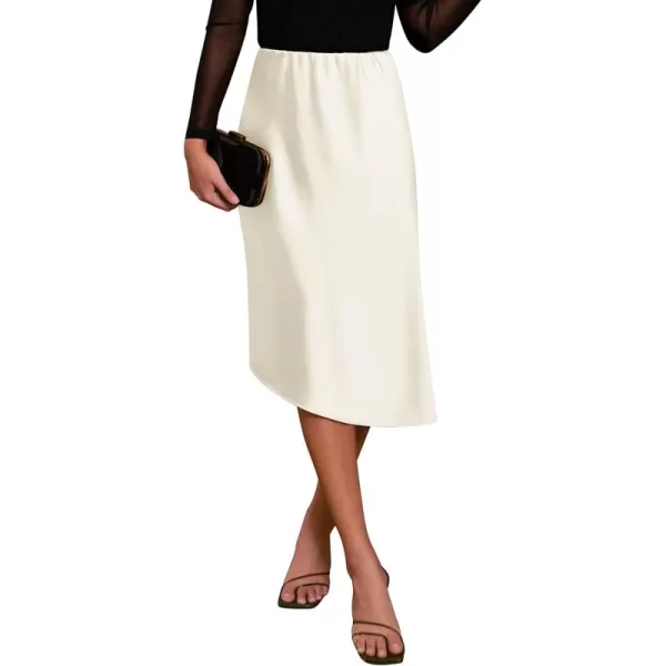 imageMidi Length Womens Skirts Cocktail Elastic Waist Silk Midi Skirt with Slit Champion S Champagne