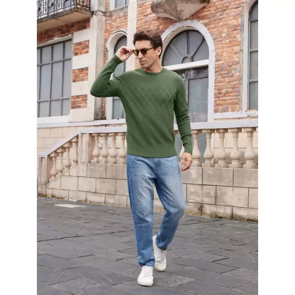 imageGRACE KARIN Mens Crewneck Pullover Sweater Long Sleeve Waffle Cable Knit SweatersArmy Green