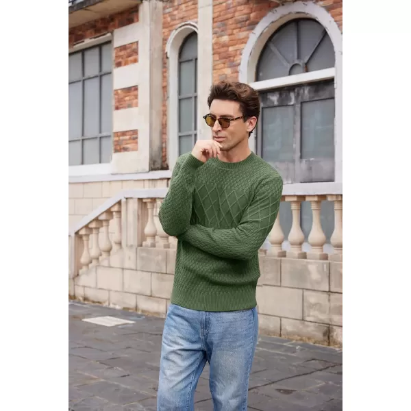 imageGRACE KARIN Mens Crewneck Pullover Sweater Long Sleeve Waffle Cable Knit SweatersArmy Green