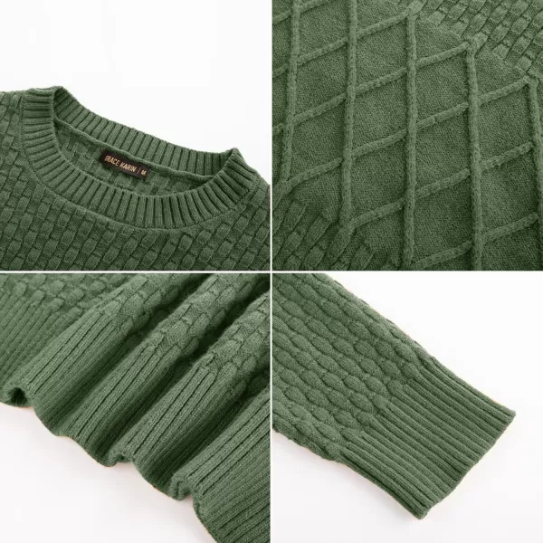 imageGRACE KARIN Mens Crewneck Pullover Sweater Long Sleeve Waffle Cable Knit SweatersArmy Green