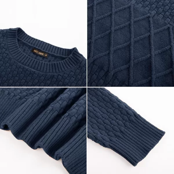 imageGRACE KARIN Mens Crewneck Pullover Sweater Long Sleeve Waffle Cable Knit SweatersNavy Blue