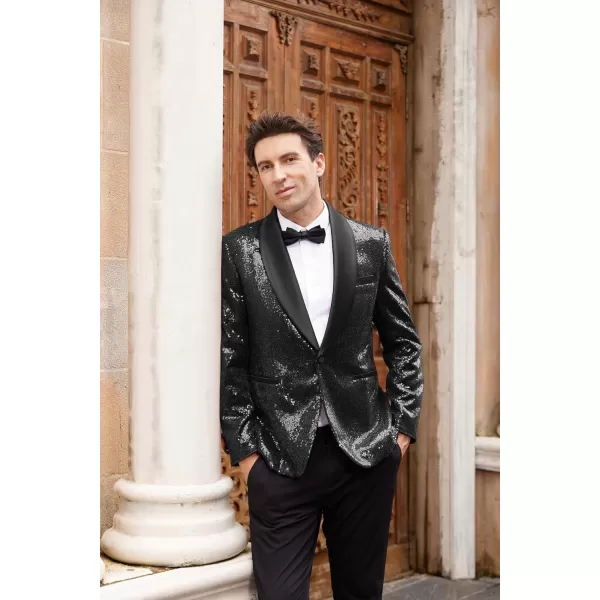 imageGRACE KARIN Mens Sequin Blazer Shiny Shawl Lapel One Button Suit Jacket for Men Dinner Party Wedding Festival TuxedoBlack