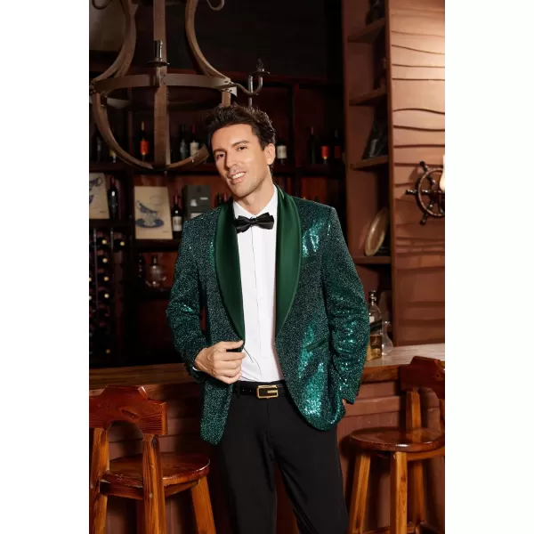 imageGRACE KARIN Mens Sequin Blazer Shiny Shawl Lapel One Button Suit Jacket for Men Dinner Party Wedding Festival TuxedoGreen