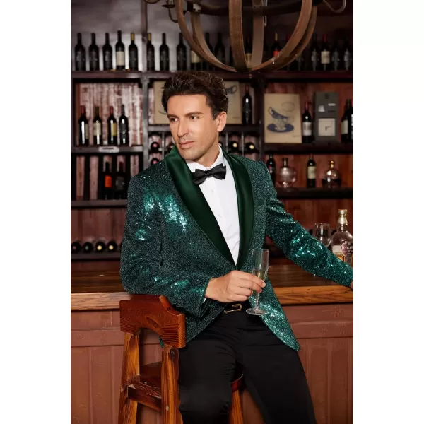imageGRACE KARIN Mens Sequin Blazer Shiny Shawl Lapel One Button Suit Jacket for Men Dinner Party Wedding Festival TuxedoGreen
