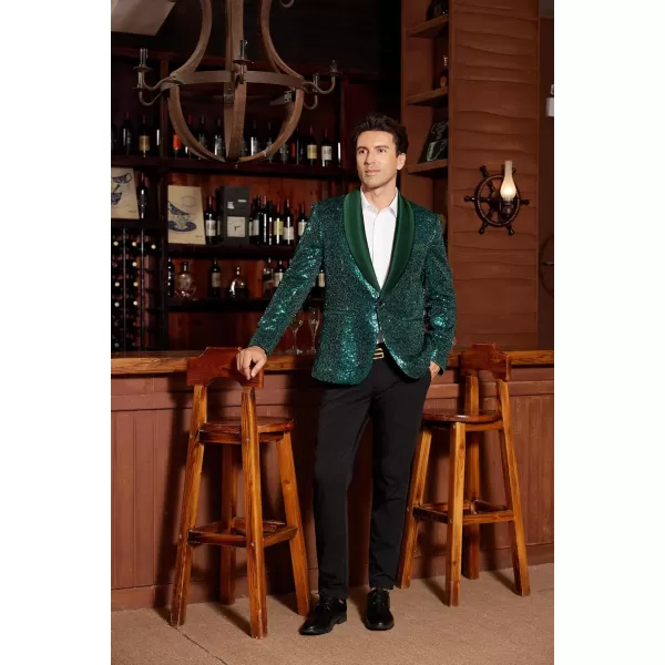 imageGRACE KARIN Mens Sequin Blazer Shiny Shawl Lapel One Button Suit Jacket for Men Dinner Party Wedding Festival TuxedoGreen
