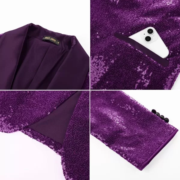 imageGRACE KARIN Mens Sequin Blazer Shiny Shawl Lapel One Button Suit Jacket for Men Dinner Party Wedding Festival TuxedoPurple