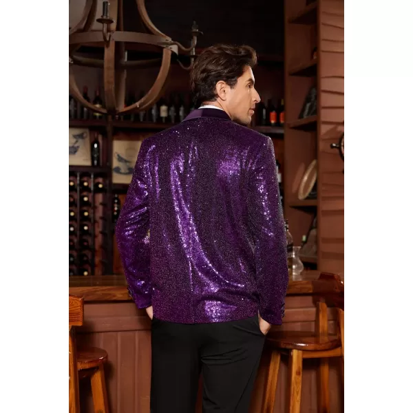 imageGRACE KARIN Mens Sequin Blazer Shiny Shawl Lapel One Button Suit Jacket for Men Dinner Party Wedding Festival TuxedoPurple