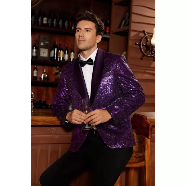 imageGRACE KARIN Mens Sequin Blazer Shiny Shawl Lapel One Button Suit Jacket for Men Dinner Party Wedding Festival TuxedoPurple