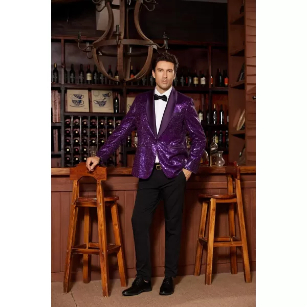 imageGRACE KARIN Mens Sequin Blazer Shiny Shawl Lapel One Button Suit Jacket for Men Dinner Party Wedding Festival TuxedoPurple