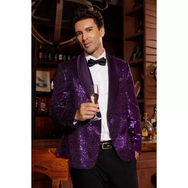 imageGRACE KARIN Mens Sequin Blazer Shiny Shawl Lapel One Button Suit Jacket for Men Dinner Party Wedding Festival TuxedoPurple