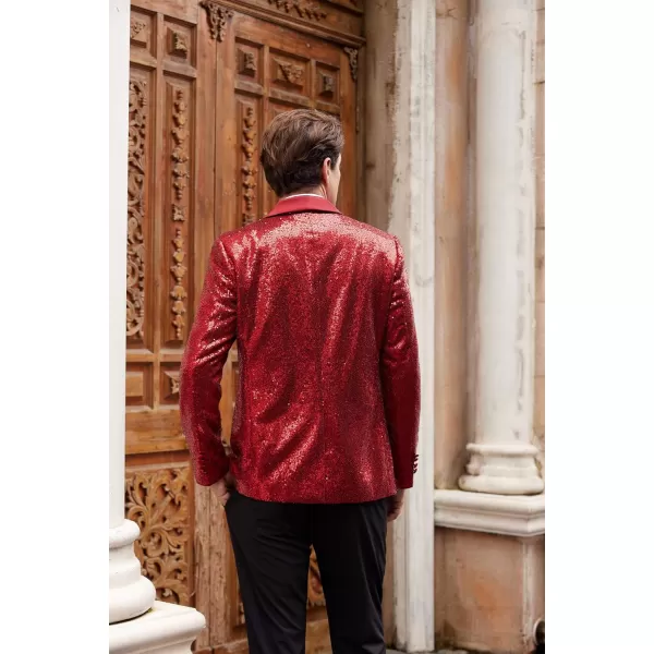 imageGRACE KARIN Mens Sequin Blazer Shiny Shawl Lapel One Button Suit Jacket for Men Dinner Party Wedding Festival TuxedoRed