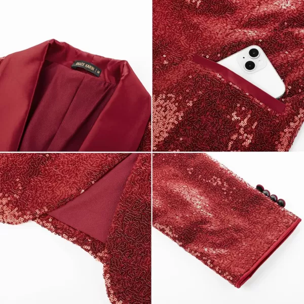 imageGRACE KARIN Mens Sequin Blazer Shiny Shawl Lapel One Button Suit Jacket for Men Dinner Party Wedding Festival TuxedoRed