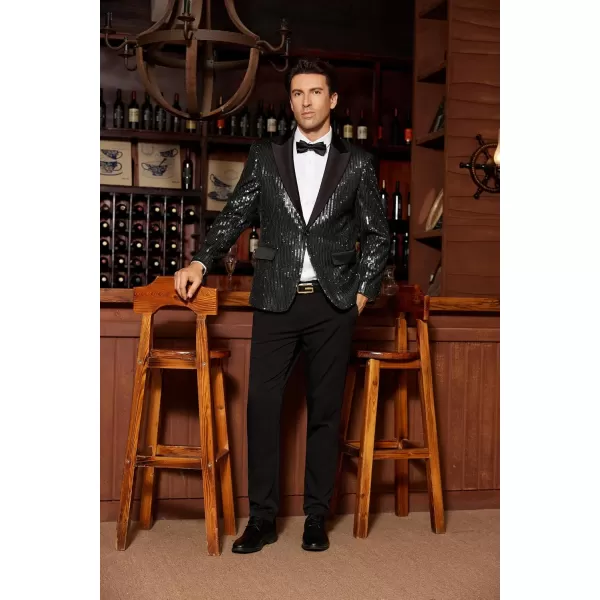 imageGRACE KARIN Mens Sequin Blazer Suit One Button Slim Fit Mens Sequin Jacket for PartyPromWeddingBlack