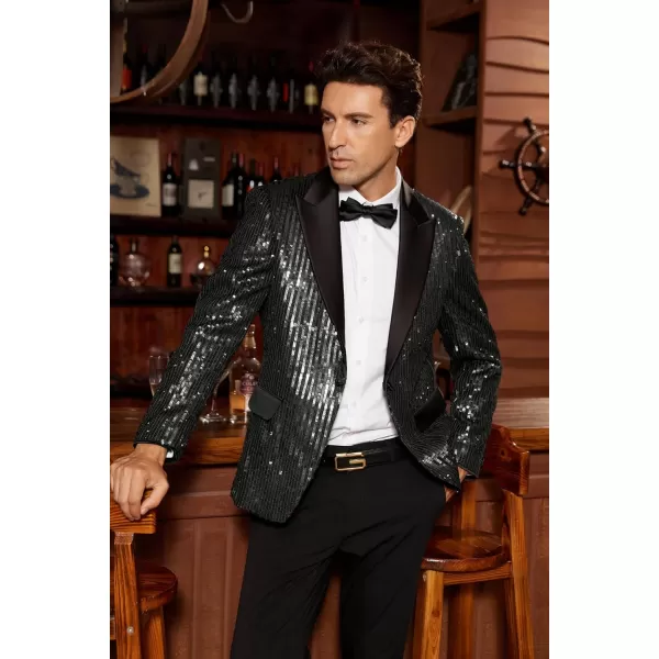 imageGRACE KARIN Mens Sequin Blazer Suit One Button Slim Fit Mens Sequin Jacket for PartyPromWeddingBlack