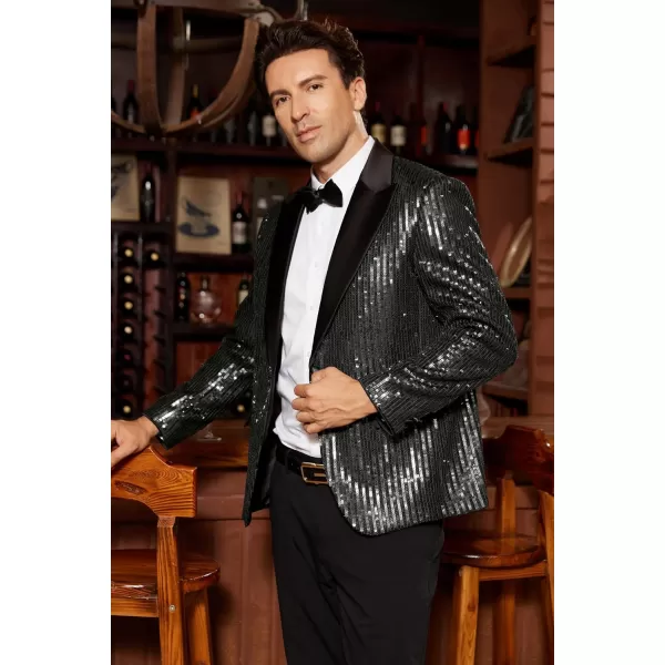 imageGRACE KARIN Mens Sequin Blazer Suit One Button Slim Fit Mens Sequin Jacket for PartyPromWeddingBlack