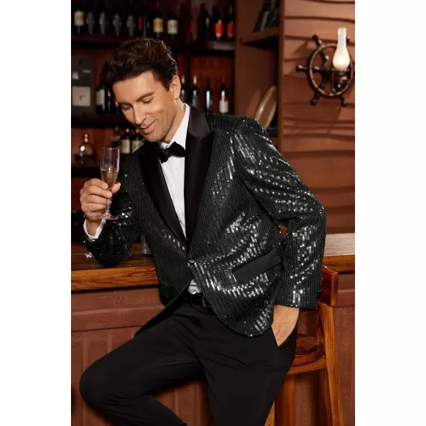 imageGRACE KARIN Mens Sequin Blazer Suit One Button Slim Fit Mens Sequin Jacket for PartyPromWeddingBlack