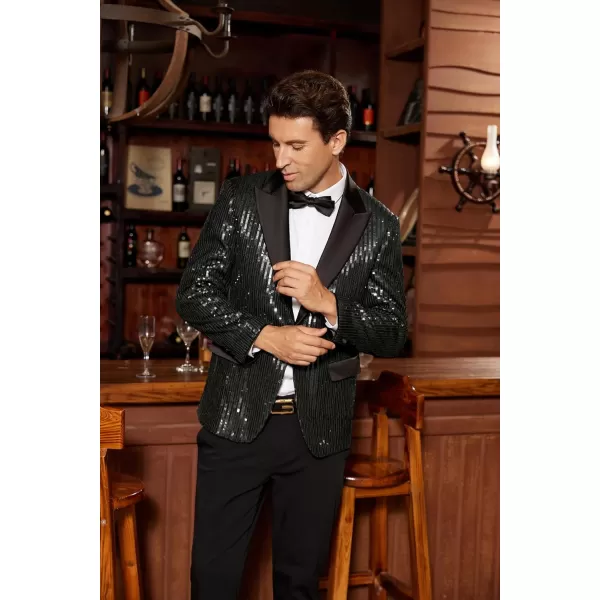 imageGRACE KARIN Mens Sequin Blazer Suit One Button Slim Fit Mens Sequin Jacket for PartyPromWeddingBlack