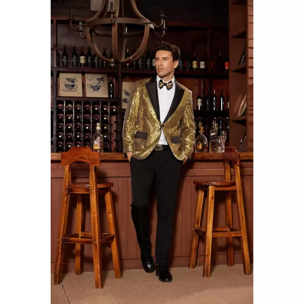 imageGRACE KARIN Mens Sequin Blazer Suit One Button Slim Fit Mens Sequin Jacket for PartyPromWeddingGold