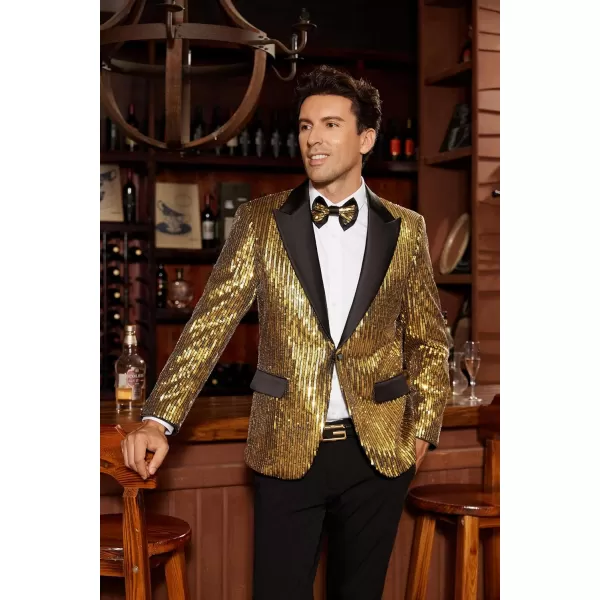 imageGRACE KARIN Mens Sequin Blazer Suit One Button Slim Fit Mens Sequin Jacket for PartyPromWeddingGold