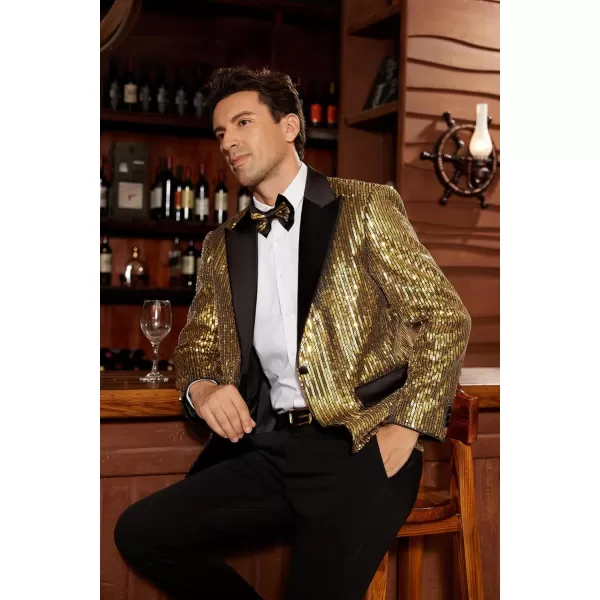 imageGRACE KARIN Mens Sequin Blazer Suit One Button Slim Fit Mens Sequin Jacket for PartyPromWeddingGold