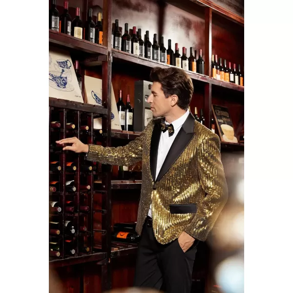 imageGRACE KARIN Mens Sequin Blazer Suit One Button Slim Fit Mens Sequin Jacket for PartyPromWeddingGold