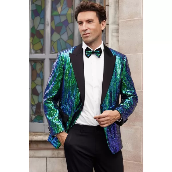 imageGRACE KARIN Mens Sequin Blazer Suit One Button Slim Fit Mens Sequin Jacket for PartyPromWeddingGreen Multicoloured