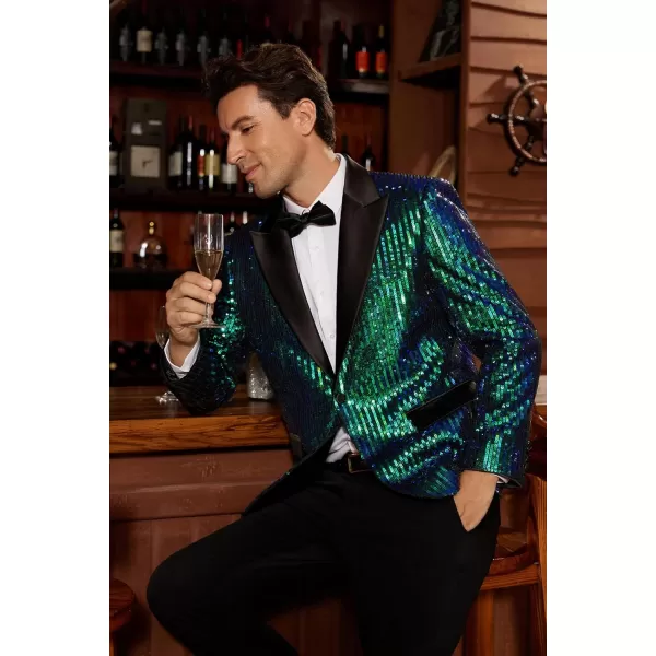 imageGRACE KARIN Mens Sequin Blazer Suit One Button Slim Fit Mens Sequin Jacket for PartyPromWeddingGreen Multicoloured