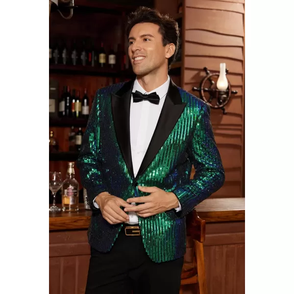 imageGRACE KARIN Mens Sequin Blazer Suit One Button Slim Fit Mens Sequin Jacket for PartyPromWeddingGreen Multicoloured