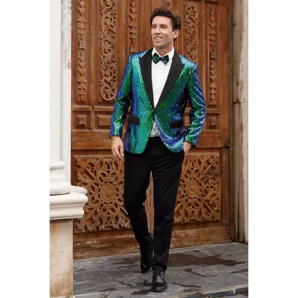 imageGRACE KARIN Mens Sequin Blazer Suit One Button Slim Fit Mens Sequin Jacket for PartyPromWeddingGreen Multicoloured