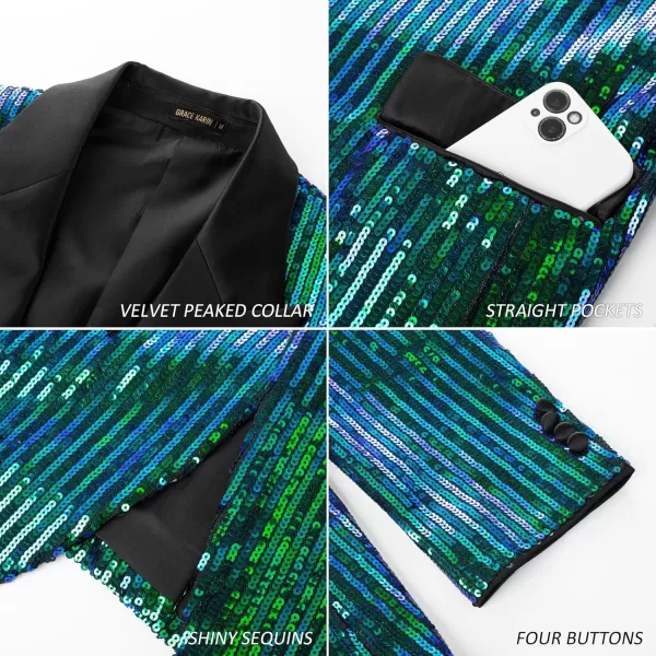 imageGRACE KARIN Mens Sequin Blazer Suit One Button Slim Fit Mens Sequin Jacket for PartyPromWeddingGreen Multicoloured