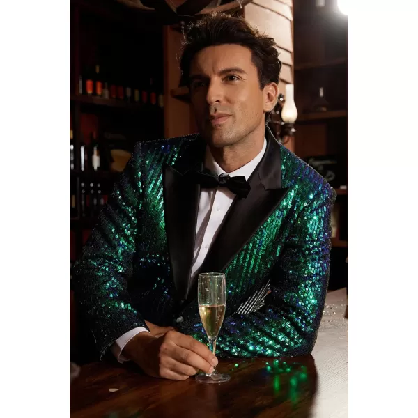 imageGRACE KARIN Mens Sequin Blazer Suit One Button Slim Fit Mens Sequin Jacket for PartyPromWeddingGreen Multicoloured