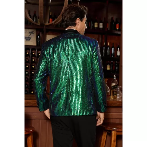 imageGRACE KARIN Mens Sequin Blazer Suit One Button Slim Fit Mens Sequin Jacket for PartyPromWeddingGreen Multicoloured