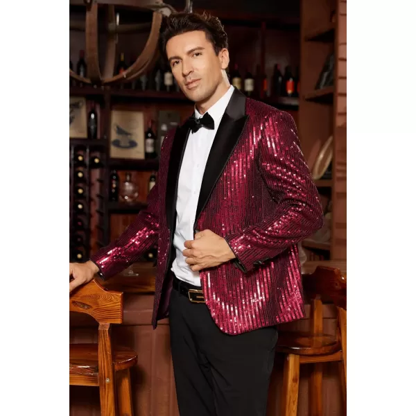 imageGRACE KARIN Mens Sequin Blazer Suit One Button Slim Fit Mens Sequin Jacket for PartyPromWeddingWine Red