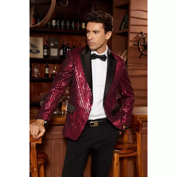 imageGRACE KARIN Mens Sequin Blazer Suit One Button Slim Fit Mens Sequin Jacket for PartyPromWeddingWine Red