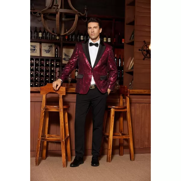 imageGRACE KARIN Mens Sequin Blazer Suit One Button Slim Fit Mens Sequin Jacket for PartyPromWeddingWine Red