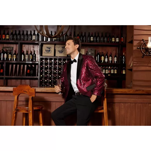 imageGRACE KARIN Mens Sequin Blazer Suit One Button Slim Fit Mens Sequin Jacket for PartyPromWeddingWine Red