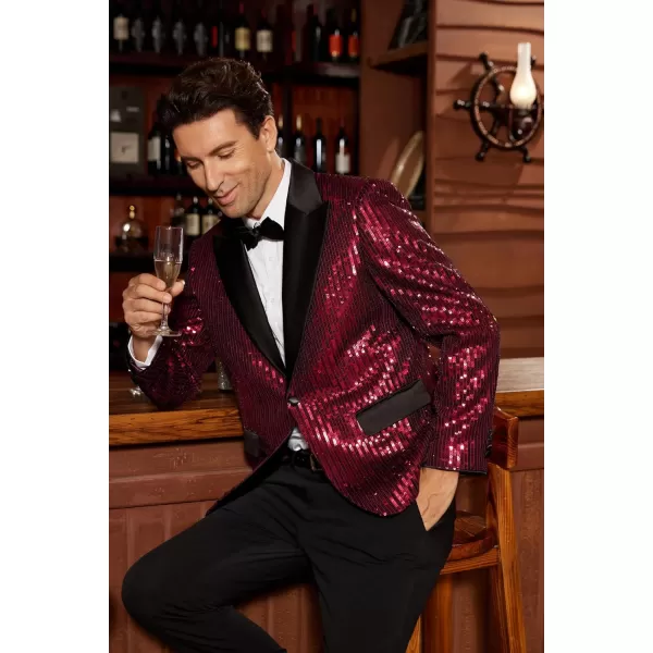 imageGRACE KARIN Mens Sequin Blazer Suit One Button Slim Fit Mens Sequin Jacket for PartyPromWeddingWine Red