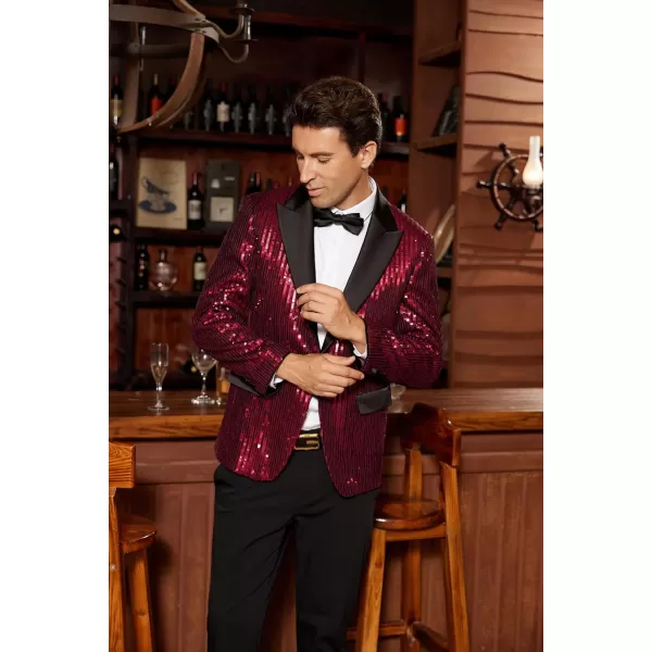 imageGRACE KARIN Mens Sequin Blazer Suit One Button Slim Fit Mens Sequin Jacket for PartyPromWeddingWine Red