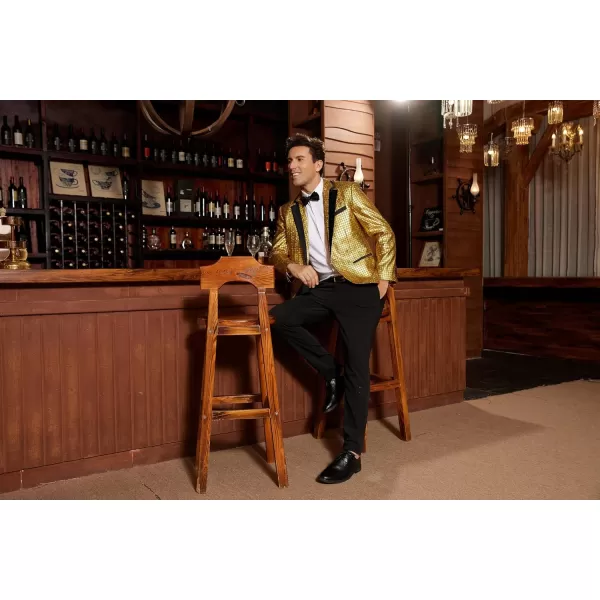 imageMens Tuxedo Jacket Slim Fit Shawl Lapel Blazer Suit Jackets for Party Prom Wedding DinnerGold