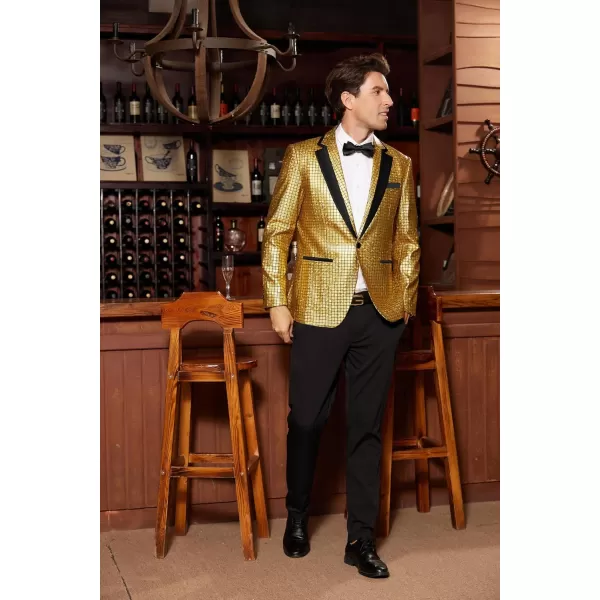 imageMens Tuxedo Jacket Slim Fit Shawl Lapel Blazer Suit Jackets for Party Prom Wedding DinnerGold