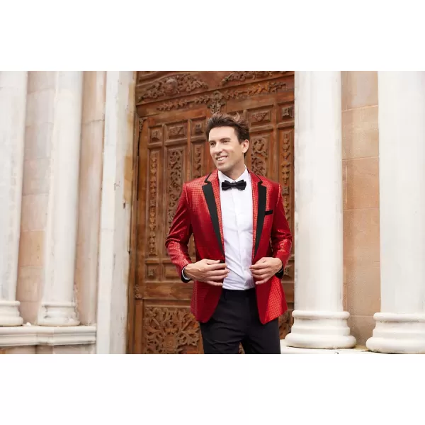 imageMens Tuxedo Jacket Slim Fit Shawl Lapel Blazer Suit Jackets for Party Prom Wedding DinnerRed