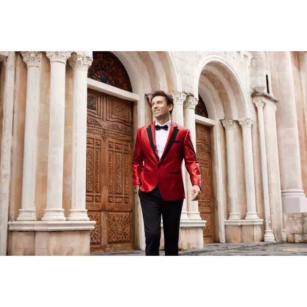imageMens Tuxedo Jacket Slim Fit Shawl Lapel Blazer Suit Jackets for Party Prom Wedding DinnerRed