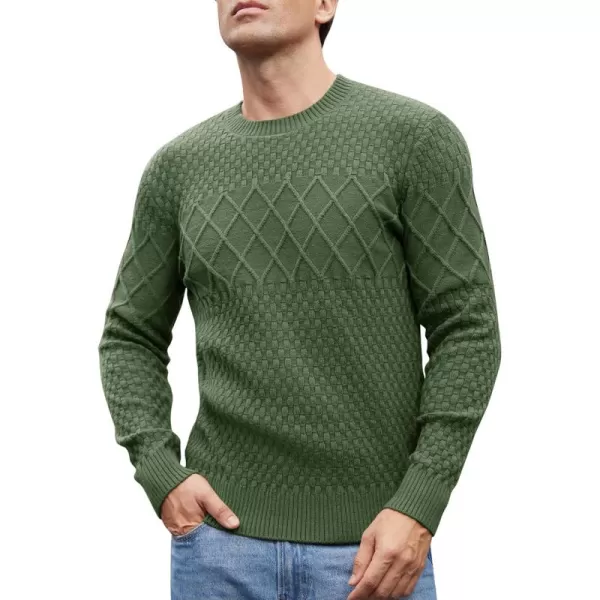 imageGRACE KARIN Mens Crewneck Pullover Sweater Long Sleeve Waffle Cable Knit SweatersArmy Green