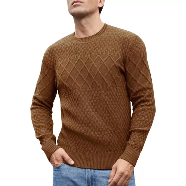 imageGRACE KARIN Mens Crewneck Pullover Sweater Long Sleeve Waffle Cable Knit SweatersCoffee