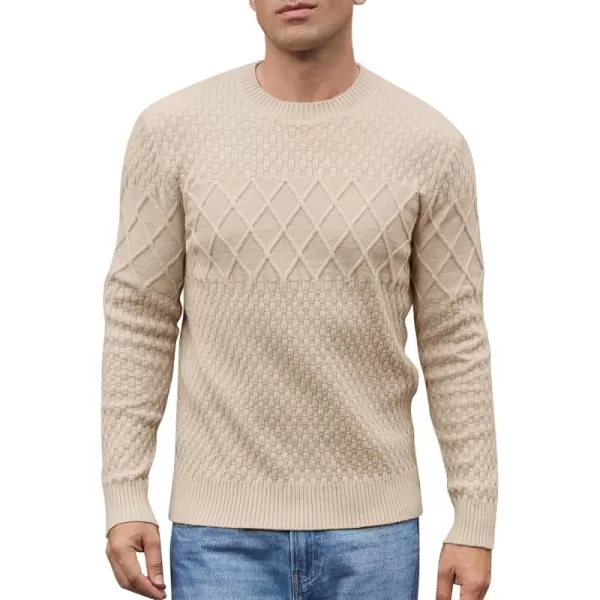 imageGRACE KARIN Mens Crewneck Pullover Sweater Long Sleeve Waffle Cable Knit SweatersKhaki