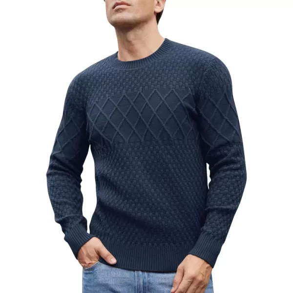 imageGRACE KARIN Mens Crewneck Pullover Sweater Long Sleeve Waffle Cable Knit SweatersNavy Blue