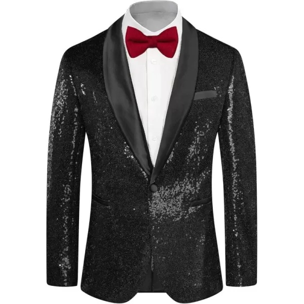 imageGRACE KARIN Mens Sequin Blazer Shiny Shawl Lapel One Button Suit Jacket for Men Dinner Party Wedding Festival TuxedoBlack